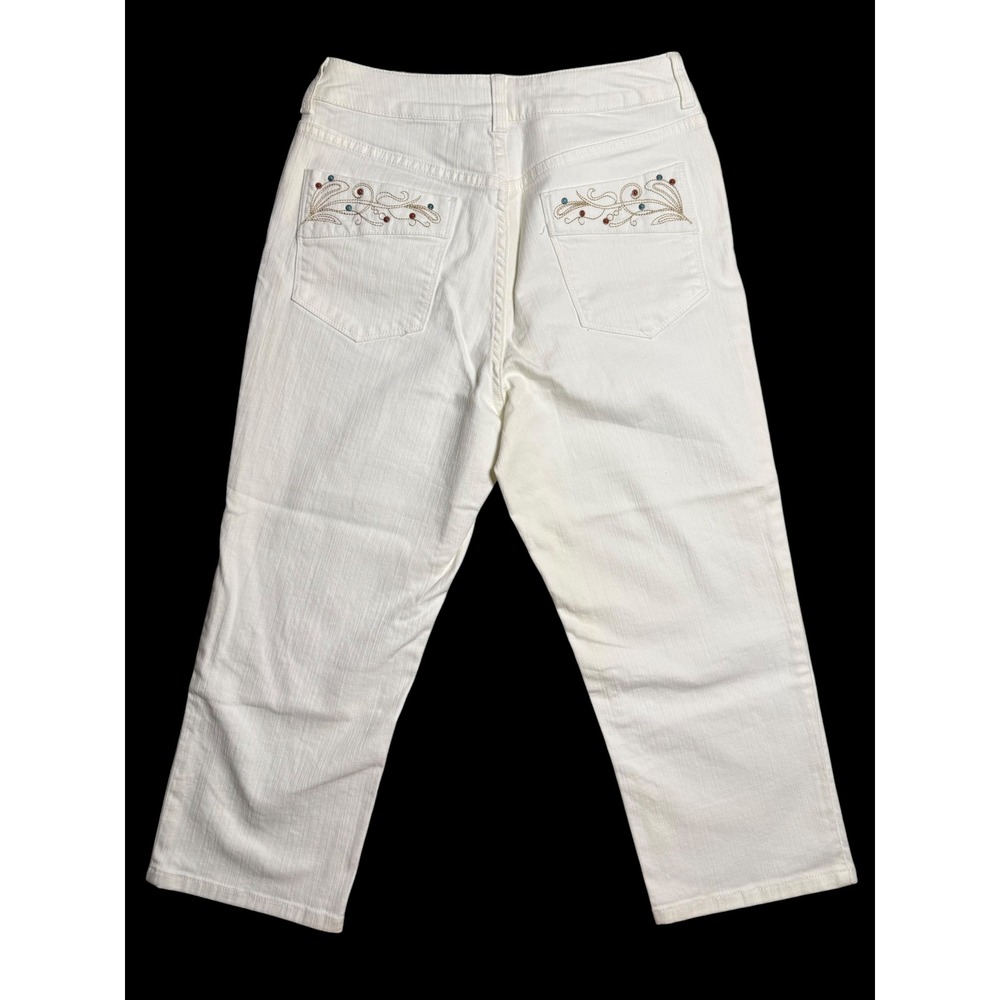 Chicos Platinum Charm Crop Jeans Optic White Embroidered Beaded Size 1 NEW